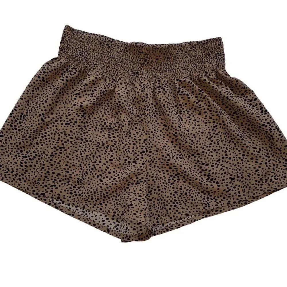 SHEIN EUC Lightweight Flouncy Lounge Shorts Tan Leopard Print Size Medium